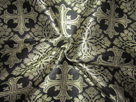 Silk Brocade fabric VESTMENT black x gold color 44" wide BRO743[1 ...