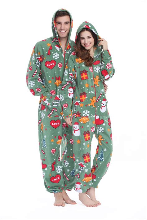 XMASCOMING Women's & Men's Hooded Fleece Onesies One-Piece Pajamas ...