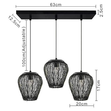 3-Lights Cluster Chandelier Black Steel Wire Mesh Pendant, Decorative ...