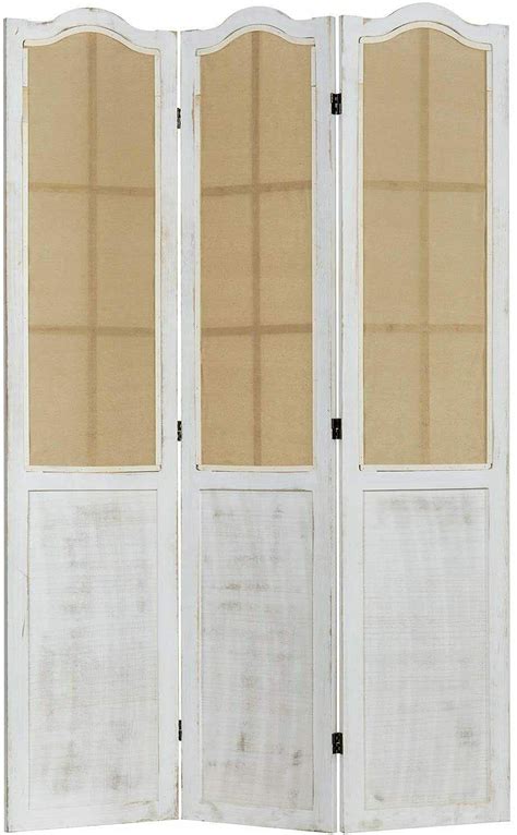 3 Panel White Folding Wooden Room Divider With Paneled Window ...