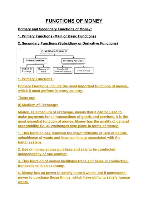 Functions OF Money - Lecture notes 3 - FUNCTIONS OF MONEY Primary and ...