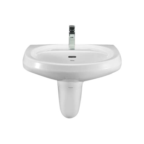 Cera Cornet Large Wall-Hung Ceramic Wash Basin with Clea Half Pedestal ...