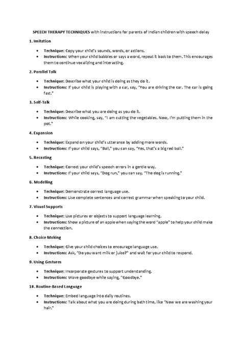 Speech techniques - SPEECH THERAPY TECHNIQUES with instructions for ...