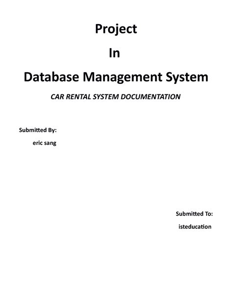 101785505 Car Rental System Documentation - Project In Database ...