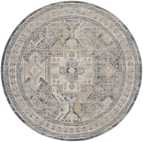 Nyle 7'10" x 7'10" Round Indoor Rug In Ivory and Charcoal by Nourison ...
