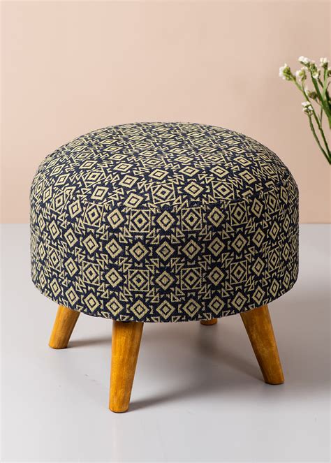 Get Blue and Cream Design Ottoman Stool For Living Room - Set of 1 at ...