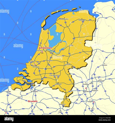 Map of Netherlands with main roads and highways Stock Photo - Alamy