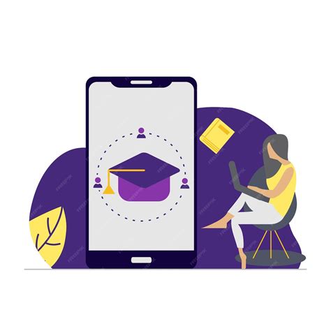 A woman sits on a phone with a graduation cap on the screen. | Premium ...