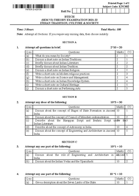 Itcs 2022 - previous paper - Printed Page: 1 of 2 Subject Code: KNC 0 ...