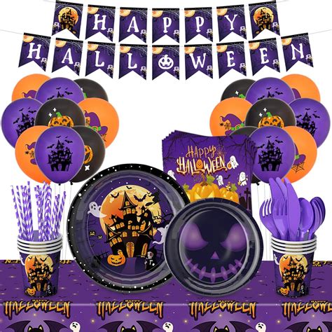 Amazon.com: 160 Pcs Halloween Party Supplies for 16 Guest, Halloween ...