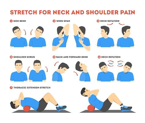 Neck and shoulder exercise. stretch to relieve neck pain | Premium Vector