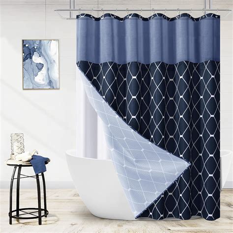 Amazon.com: Naturoom Navy Blue Shower Curtain and Liner Set Fabric ...