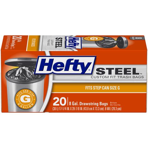 Hefty® Steel Custom Fit Trash Bags, 8 gallon, 20 Bags (Drawstring ...