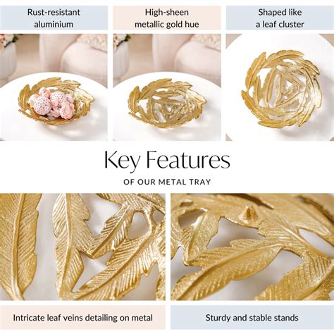 Cluster Of Leaves Metal Tray Gold Online - Premium Decorative Tray ...