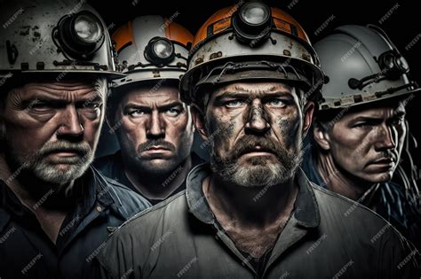 Premium Photo | Portrait of a group of miners looking at camera generative ai illustration