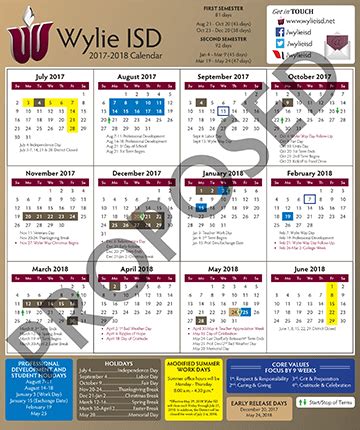 2017-18 Wylie ISD Proposed Calendar