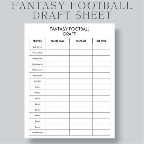 Fantasy Football Draft Sheet, Fantasy Football, Sizes US Letter, A4, A5 ...