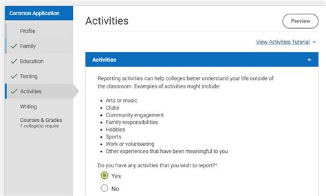 Image result for Sample Common App Activities Section Example