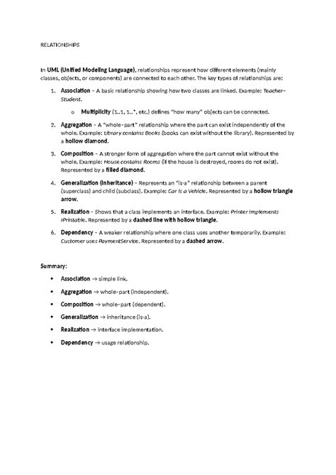 UML Relationships - Theory Overview for CS101 - Studocu