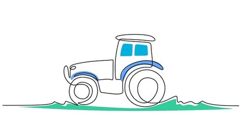 One line drawing of big tractor on field isolated on white background ...