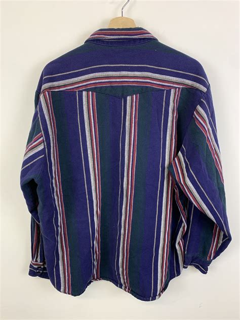 Vintage Vintage 1990s Vertical Stripe Snap Button Flannel Thick 1990s ...