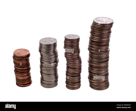 Stack of Pennies, Nickels, Dimes and Quarters showing growth Stock ...