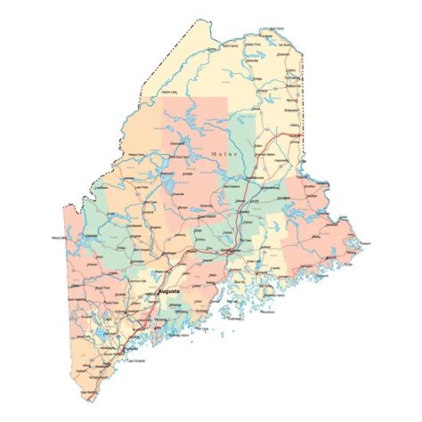 Large administrative map of Maine state with roads, highways and cities ...