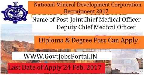 National Mineral Development Corporation Recruitment 2017– Joint Chief ...