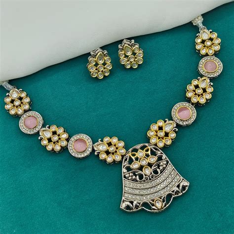 Amoliya Jewels Sparkling Polki Kundan And Pota Stone Necklace Set ...