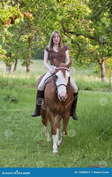 Woman Riding Her Horse Bareback Stock Image - Image of girl, equestrian ...