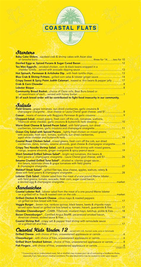 Menu at Coastal Flats restaurant, Gaithersburg, 135 Crown Park Ave