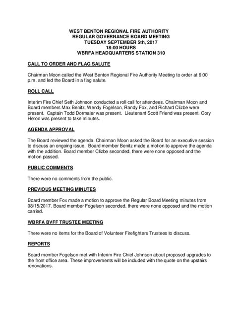Fillable Online Board of Fire Commissioners - West Benton Fire Rescue ...