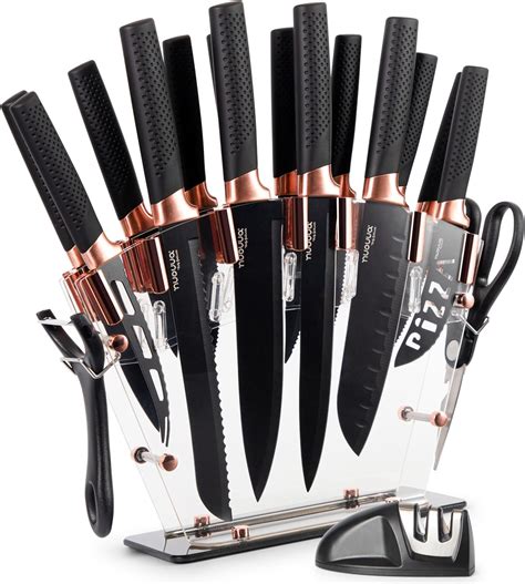 Amazon.com: nuovva Professional Kitchen Knife Set with Block - Copper ...