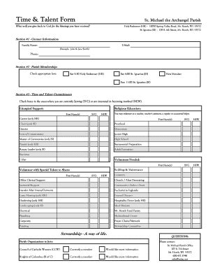 Fillable Online Time & Talent Form St. Michael the Archangel Parish Fax ...