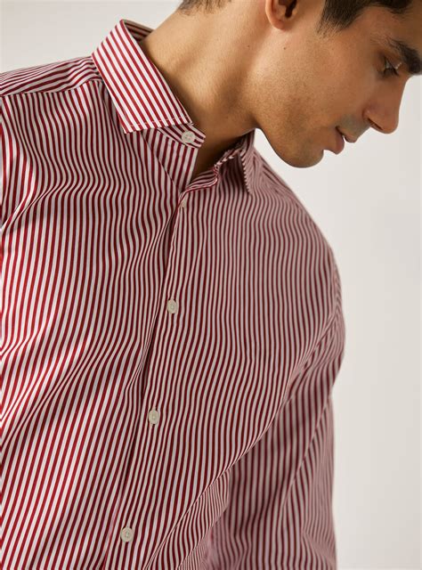 Buy Mulberry Stripe Shirt | Semi Formal Burgundy Stripe Shirts for Men ...