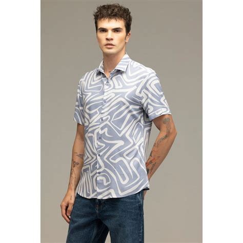 Buy Snitch Men Maze Line Blue Shirt Online