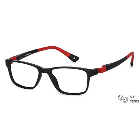 Buy Kids Glasses: Matte Black Red Full Rim Rectangle Kids 5-8 yrs ...