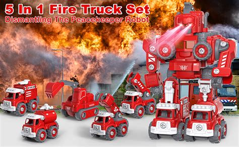 Buy Lil Dyno Fire truck toys for Boys, 5 in 1 Take apart fire truck ...