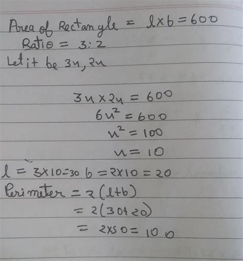 area of rectangular field is 600m square. the ratio of its length and ...