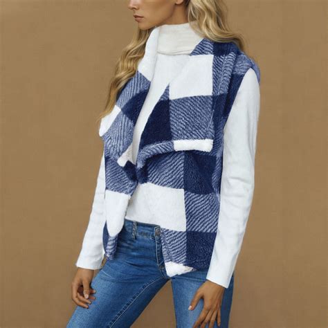 WMTBSRSW Fluzzy Fleece Plaid Vest for Women 2024 Fall Winter Sleeveless ...