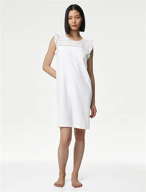 Buy Cotton Modal Broderie Nightdress at Marks & Spencer