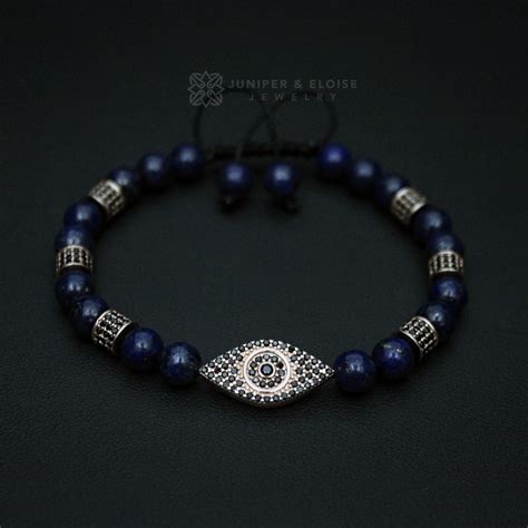 Lapis Lazuli Beaded Rose Gold Eye Bracelet