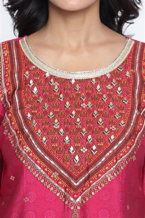 Buy Pink Abstract Printed Bead Embellished Straight Kurta Online for ...