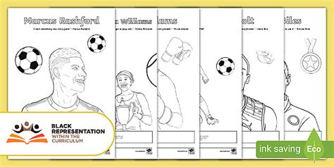 KS2 Black Sports Stars Colouring Sheets