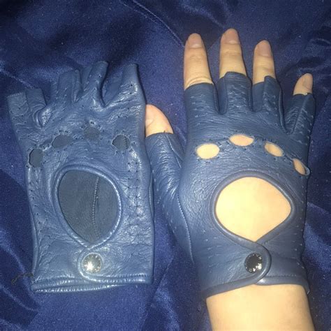 Blue Fingerless Leather Gloves - Henri Bendel Accessories