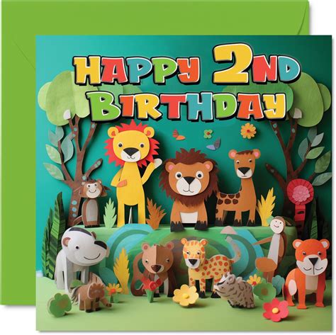 2nd Birthday Card for Boys Girls - Jungle Animals - Happy Birthday Card ...