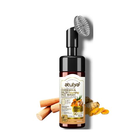 Atulya Chandan & Haldi Foaming Face Wash With In-Built Soft Face Brush ...