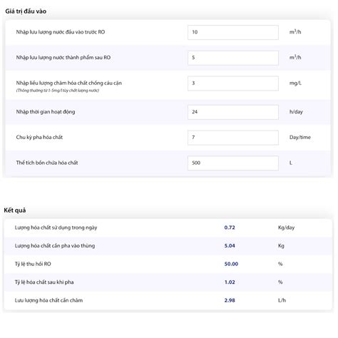Hướng Dẫn Sử Dụng Tiện ích Tính Hóa Chất Chống Cáu Cặn RO