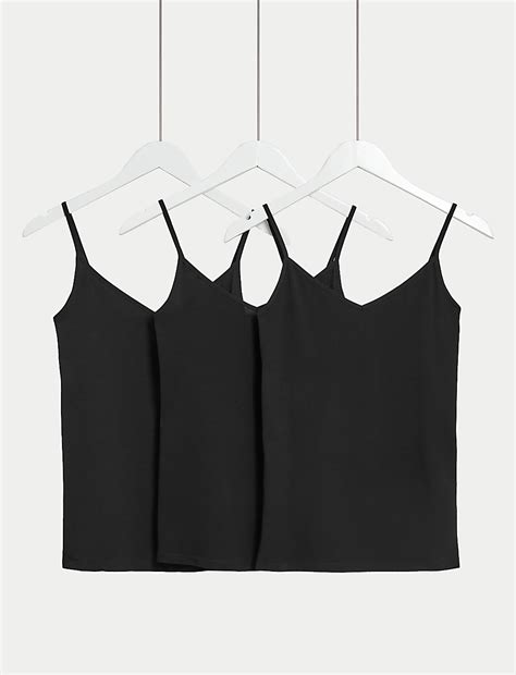 Buy 3pk Cotton Rich Strappy Vests at Marks & Spencer