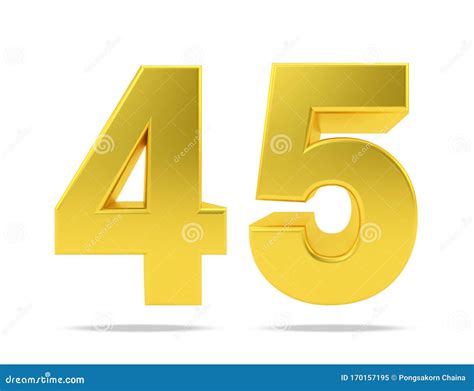 Número De Metal Dorado 45 45 Aislado En Fondo Blanco, 3d Representación ...